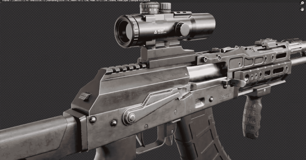 【中文配音及原版】精通 Blender 和 Substance 3D Painter 低多边形 AK-47 Alpha 模型制作 全程解说 — 图片 1