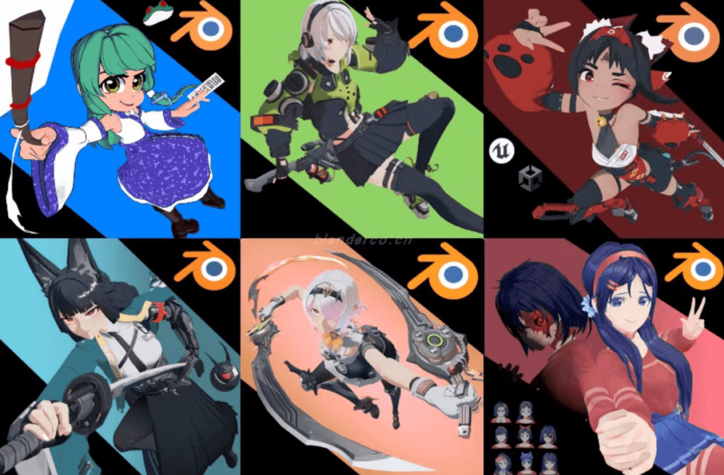 【模型资源】Blender 3D Character Rigging Model Collection — 图片 1