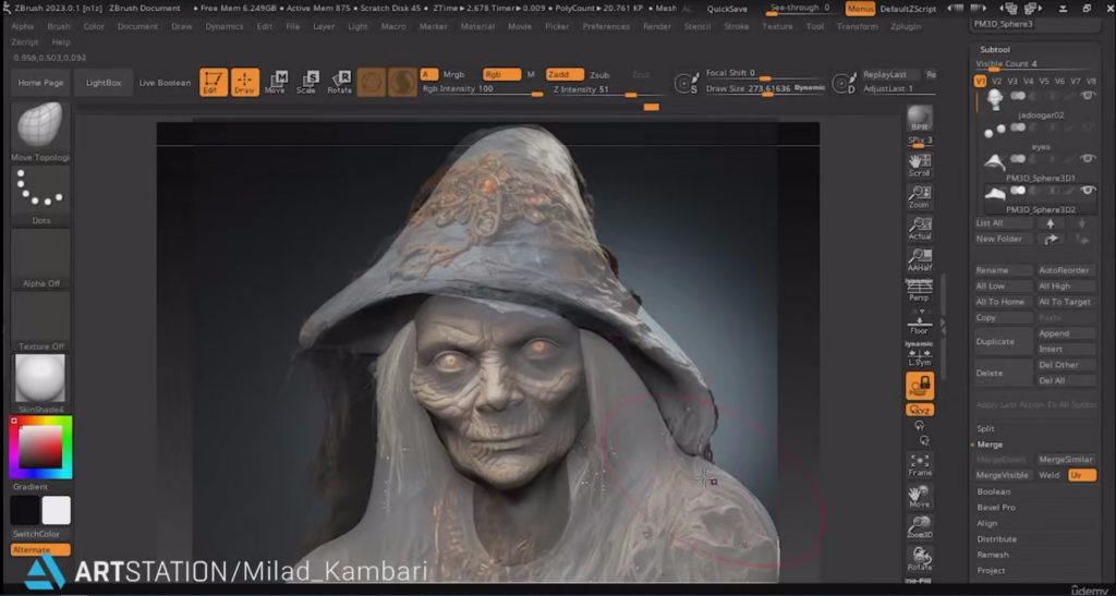 [英文教程-无字幕]ZBrush逼真女巫人物角色完整雕刻过程视频 — 图片 3