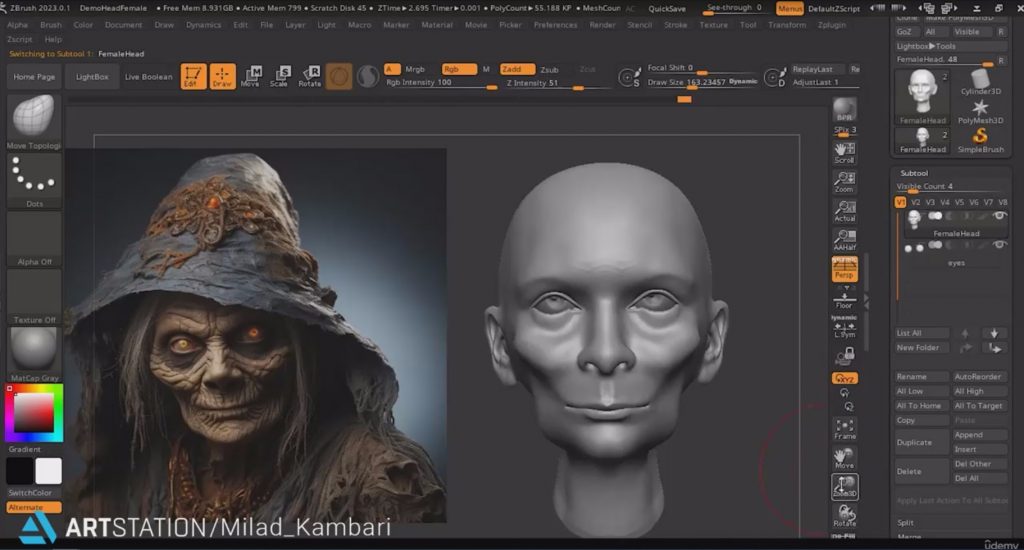 [英文教程-无字幕]ZBrush逼真女巫人物角色完整雕刻过程视频 — 图片 2